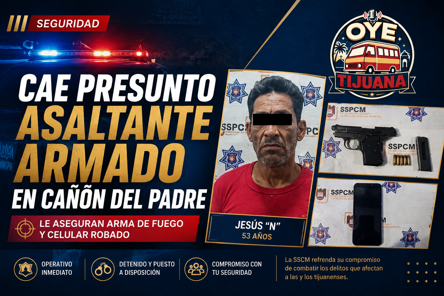 Detienen a presunto asaltante armado en Tijuana