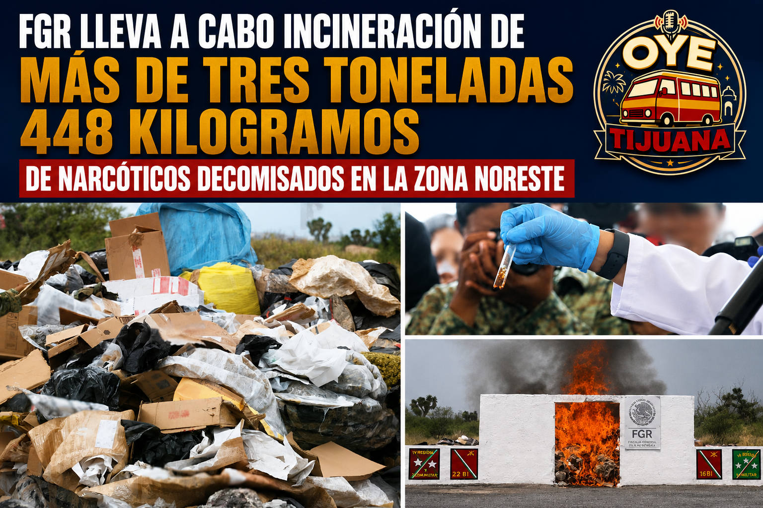 FGR incinera más de 3.4 toneladas de narcóticos decomisados en la zona noreste del país
